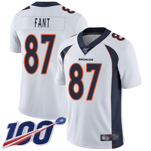 Men Denver Broncos 87 Noah Fant White Vapor Untouchable Limited Player 100th Season Football NFL Jersey